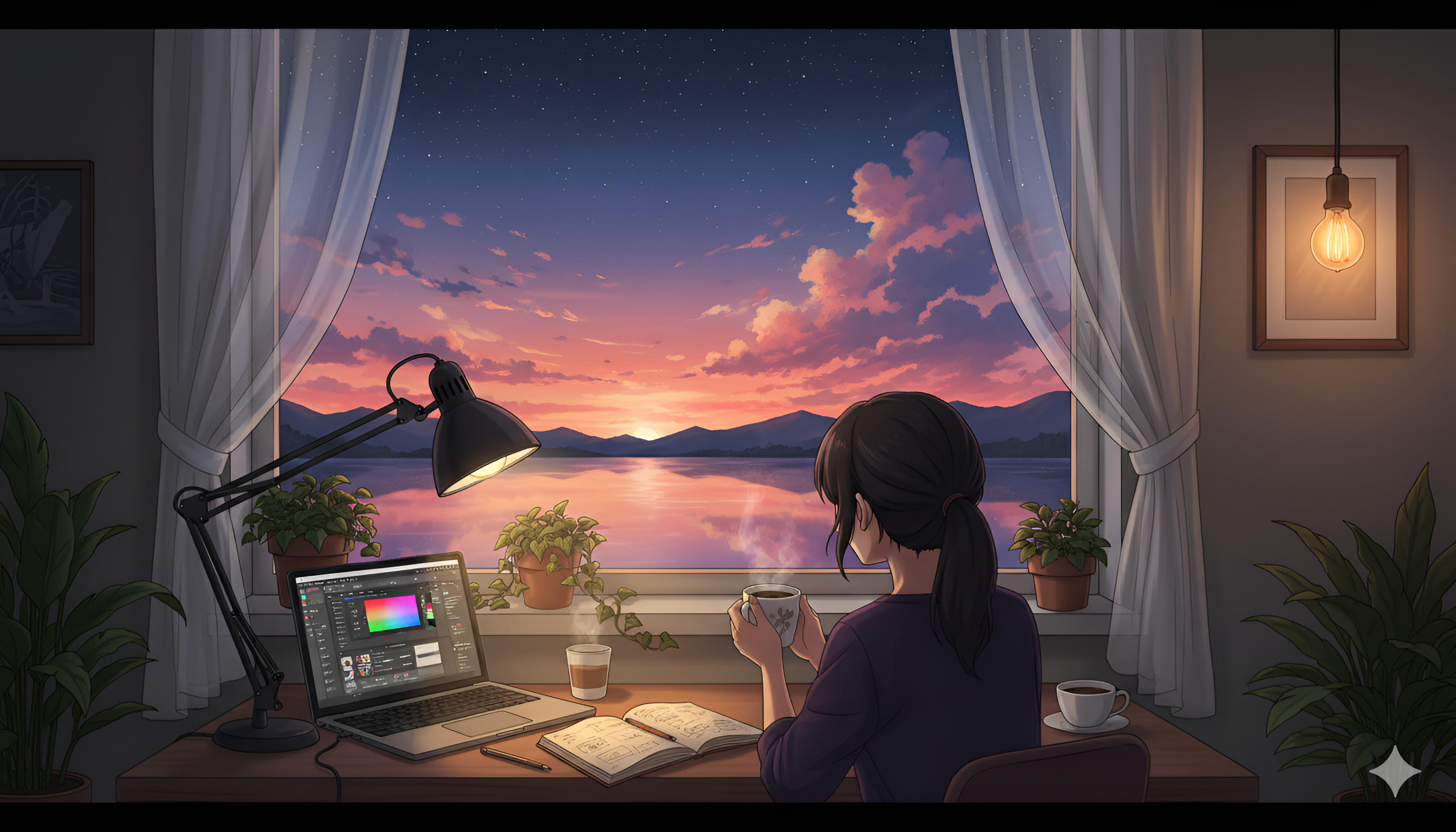 lo-fi sunset study session aesthetic anime desk scene Wallpaper 4K HD ...